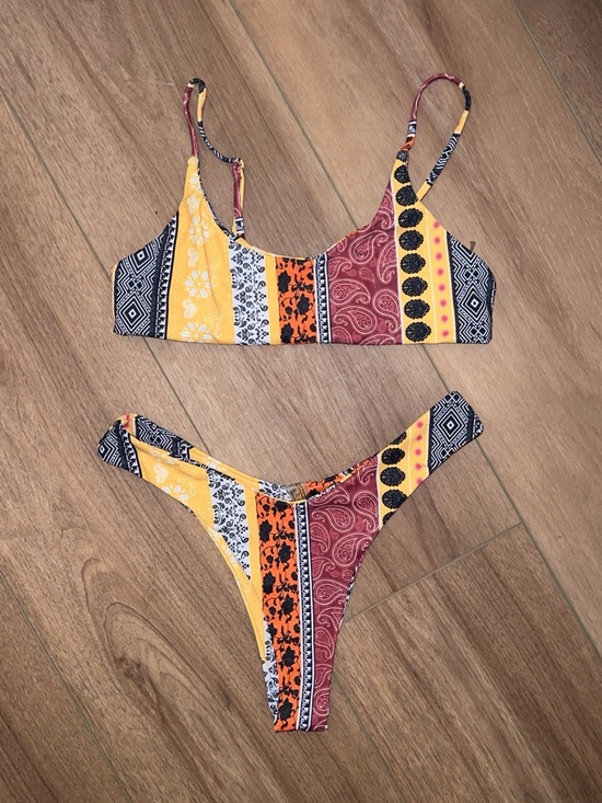 SHEIN Other - SHEIN Yellow Multicolor Patchwork Print Bikini Set